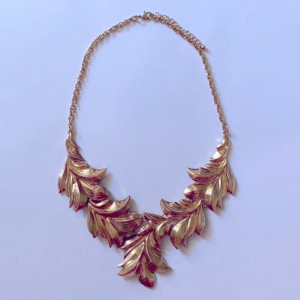 Gold Tone Leaf Statement Necklace - image 2
